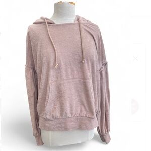 Free People “early morning” Dusty Pink Terry Cloth Hoodie Size Small